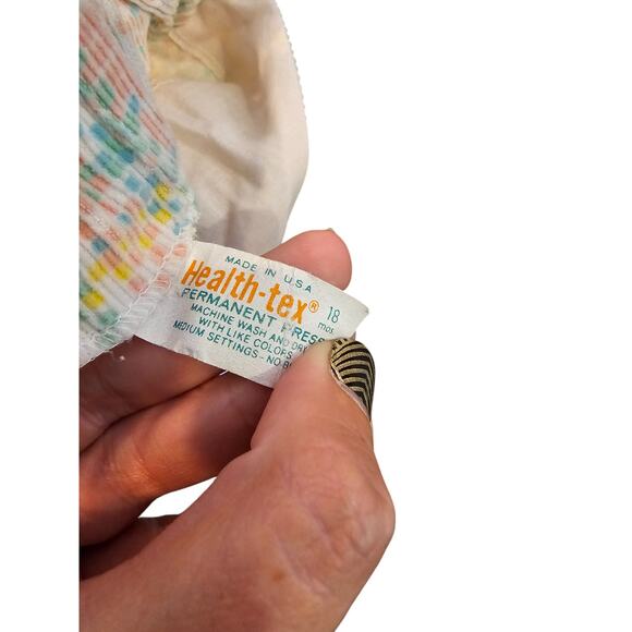 Vintage 1970s Healthtex Baby Girls Sz 18M Corduroy Jumpsuit Romper Plaid Pink - Picture 4 of 4